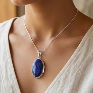 Sterling Silver <b>Lapis</b> <b>Lazuli</b> <b>Pendant</b>, September birthstone jewelry, Gold fleck oval cabochon - Product Image 2