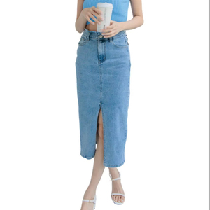 Listo para enviar Falda vaquera de ajuste adelgazante recta súper elástica de cintura alta informal superventa para mujer Otoño Verano - Product Image 1