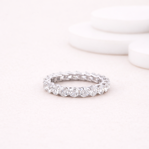 Anillo de boda de eternidad completa con diamante cultivado en laboratorio de corte redondo certificado por IGI, engaste en U, en oro amarillo/blanco y rosa de 14 quilates - Product Image 1