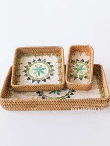 ขายร้อน 2024 ตกแต่งถาดหวายโมเสคทอมือรอบแม่มุกฝังถาดหวายจากบัวสีฟ้าเวียดนาม - Product Image 2