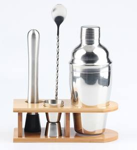 Outil essentiel de barre de bouteille d'acier inoxydable avec le support en bois pour la maison de barre et entièrement la personnalisation. - Product Image 1