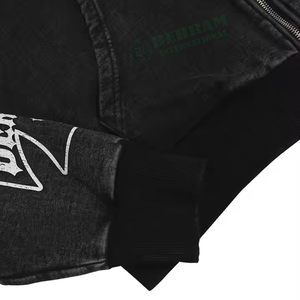 Sweat-shirt à capuche zippé en molleton bouclette coupe classique délavé à l'acide, impression numérique, en coton respirant et à séchage rapide, unisexe, hiver - Product Image 5