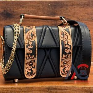 2025 Large Capacity Hand Tooled Quilted Leather Boxy Shape Crossbody Flap Bag for Women's Genuine Leather Grip Chain Handbags - Product Image 1