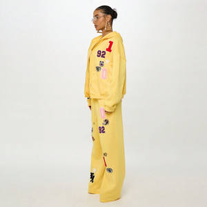 Luxury Quality Winter Casual Custom <b>Oversized</b> Cotton Fleece Solid Hooded Tracksuit Patch Embroidery Cropped <b>Joggers</b> Short Length - Product Image 2