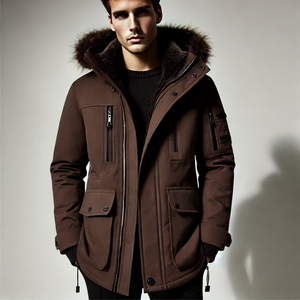 Parka d'hiver détachable de haute qualité pour hommes, manteau matelassé en duvet avec longue longueur et décoration en fourrure, veste à capuche - Product Image 2