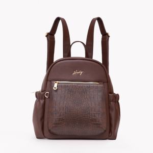 Sac à dos élégant et fonctionnel avec combinaison de cuir de crocodile et de cuir synthétique, doté d'une fermeture à glissière et d'un rangement multi-poches - Product Image 1