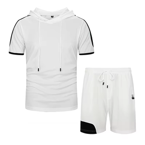 Recién llegado, Sudadera con capucha informal de alta calidad y logotipo personalizado corto, 2 pantalones cortos de verano para hombre, conjuntos para hombre, conjunto de logotipo personalizado al por mayor - Product Image 3