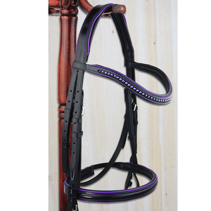 Brida de cuero negro Tubería violeta Tubería Rosa bebé Venta al por mayor Western Full Horse Bridle Dress Dressage Brida hecha de material - Product Image 1