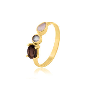 Anillo de piedras preciosas de piedra lunar blanca labradorita de cuarzo ahumado Anillo de moda chapado en oro de Plata de Ley 925 para fiesta de regalo de boda. - Product Image 3