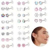 Boucles d'oreilles à visser en acier inoxydable non ternissant, alliage de zinc, petites boucles d'oreilles, piercing d'oreille, hélix, tragus, cartilage, dos plat, chrétien