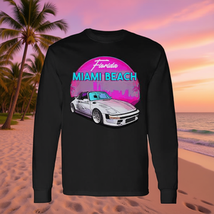 Camiseta de Manga Larga con Diseño de Coche Clásico de Miami Beach y Palmeras de Florida para Promociones - Product Image 3