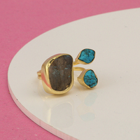 Bagues en pierres précieuses brutes faites à la main, bijoux classiques et tendance, en laiton plaqué or, avec turquoise ronde fantaisie, ajustables, pour femme, sertissage collet, cadeau
