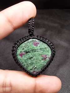 Ruby Zoisite Macrame Pendant <b>Necklace</b> Handmade <b>Boho</b> Jewelry for Women, Adjustable Cord - Product Image 5