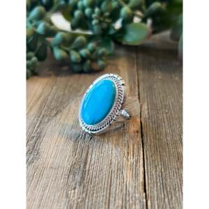 Kingman Turquoise Sterling <b>Silver</b> <b>Ring</b> Size 6.75-Navajo Handcrafted Gemstone <b>Statement</b> Jewelry - Product Image 4