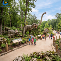 Projet clé en main de parc à thème sur le thème des dinosaures, portail d'entrée avec animatroniques, conception et installation d'éléments scéniques