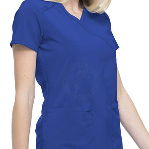 Custom Design Outdoor Use Women Mock Wrap <b>Tops</b> Solid Color Comfortable Women <b>Scrub</b> Mock Wrap <b>Tops</b> - Product Image 4
