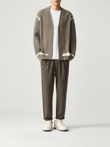 Cárdigan de Invierno para Hombre con Media Cremallera, Nuevo, de Manga Larga, Cuello en V, Tejido con Líneas Irregulares, Color de Contraste, Sólido, para Otoño - Product Image 3