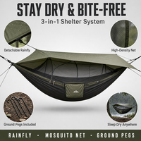 Hamac de camping 3 en 1 avec moustiquaire et bâche de protection contre la pluie, en nylon parachute double, imperméable, avec sangles d'arbre, pour la survie en plein air