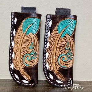 Couteau pliant à motif de feuille en cuir usiné à la main pour l'extérieur, accessoire de couteau de poche parfait pour la chasse et l'extérieur. - Product Image 1