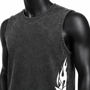 Camiseta sin mangas para hombre con efecto acid wash, estampado gráfico personalizado, de algodón, para gimnasio, estilo urbano, camiseta muscular, chaleco de verano - Product Image 6