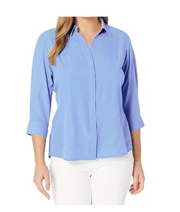 Chemise habillée élégante à séchage rapide pour femmes avec broderie florale Vêtements d'extérieur décontractés pour le bureau et les affaires Boutons unis - Product Image 2