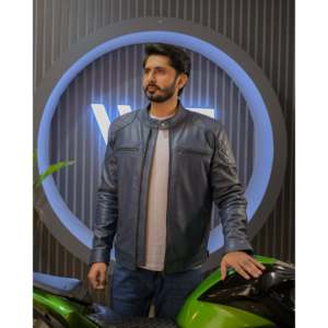 Veste en satin bleu clair élégante SF007 à col montant, à capuche, zippée, motif vieilli, enduite, pour printemps automne, taille XL, pour hommes et femmes - Product Image 2