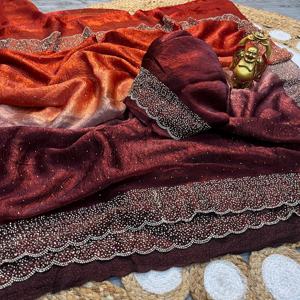 Ropa ocasional Última colección Excelente calidad Moderno Color increíble Doble sombra Crush Space Silk con Jarkhan Work Sarees - Product Image 6