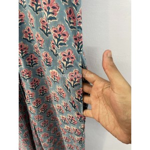 100% bông tay khối in mùa hè Maxi Dress đối với phụ nữ handmade diềm nút xuống đứng cổ áo giản dị nút xuống Ăn mặc - Product Image 5