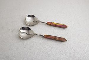 Utensilio de Cocina Ecológico de Acero Inoxidable 18/8 Plateado para Servir Ensaladas con Cuentas Decorativas y Mango de Madera Terrazo - Product Image 2