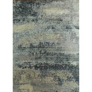 Alfombra Uvenuti Anudada a Mano de Lana y Seda, Diseño Tibetano Abstracto en Gris y Negro para Sala de Estar o Dormitorio para Adolescentes - SKWS-24 - Product Image 1