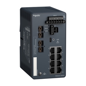 Para interruptores de red administrados Modicon de SCHNEIDER ELECTRIC MCSESM103F2CS0, 8 puertos de cobre y 2 puertos de fibra óptica - Product Image 1