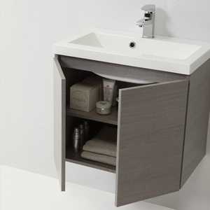 Mobile Bagno Sospeso Rettangolare Moderno in Legno Grigio da 80 cm, Set Due Pezzi Miami Sink - Product Image 4