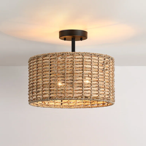 Seagrass y Rattan Semi Flush Mount, Lámparas hechas de materiales hechos a mano, accesorios de decoración del hogar, al por mayor. - Product Image 1