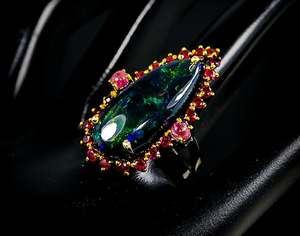 Natural Multi Fire Opal Ring Pear Shape Large Ethiopian Gemstone Classic Wedding Gift for <b>Mother</b> 925 Silver - Product Image 3