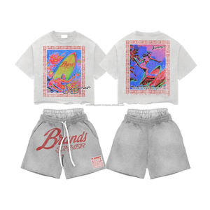 Conjunto de Camiseta y Pantalones Cortos de Verano 100% Algodón para Hombre y Mujer, Estilo Vintage, 2 Piezas - Product Image 1