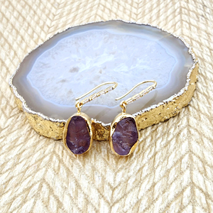 Pendientes de Gancho con Amatista Púrpura Natural, Diseño de Piedra Preciosa, Chapados en Oro de 18k, Joyería de Piedra de Nacimiento de Febrero, Más Vendidos - Product Image 5