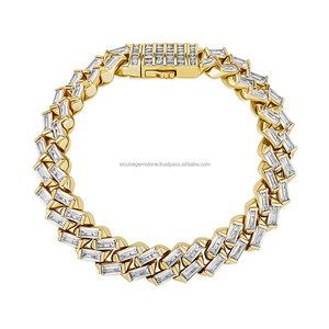 Nuevo 12mm corte cuadrado Baguette Moissanite diamante cubano pulsera Hip Hop estilo europeo americano chapado en oro encanto para regalo - Product Image 3