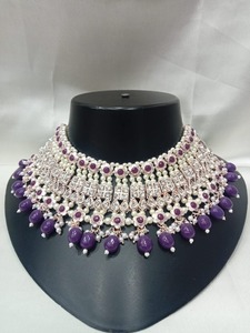 Conjunto de Collar de Novia con Baño de Plata y Kundan para Mujer, con Aretes Jhumka de Perlas Esmaltadas, Joyería para Bodas - Product Image 3