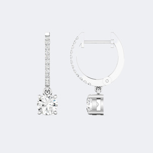 Boucles d'oreilles pendantes Huggie en or 14 carats avec diamants ronds de 1,15 carat, couleur D, VVS, cultivés en laboratoire, sertis à griffes, style pavé linéaire, pour femme - Product Image 3