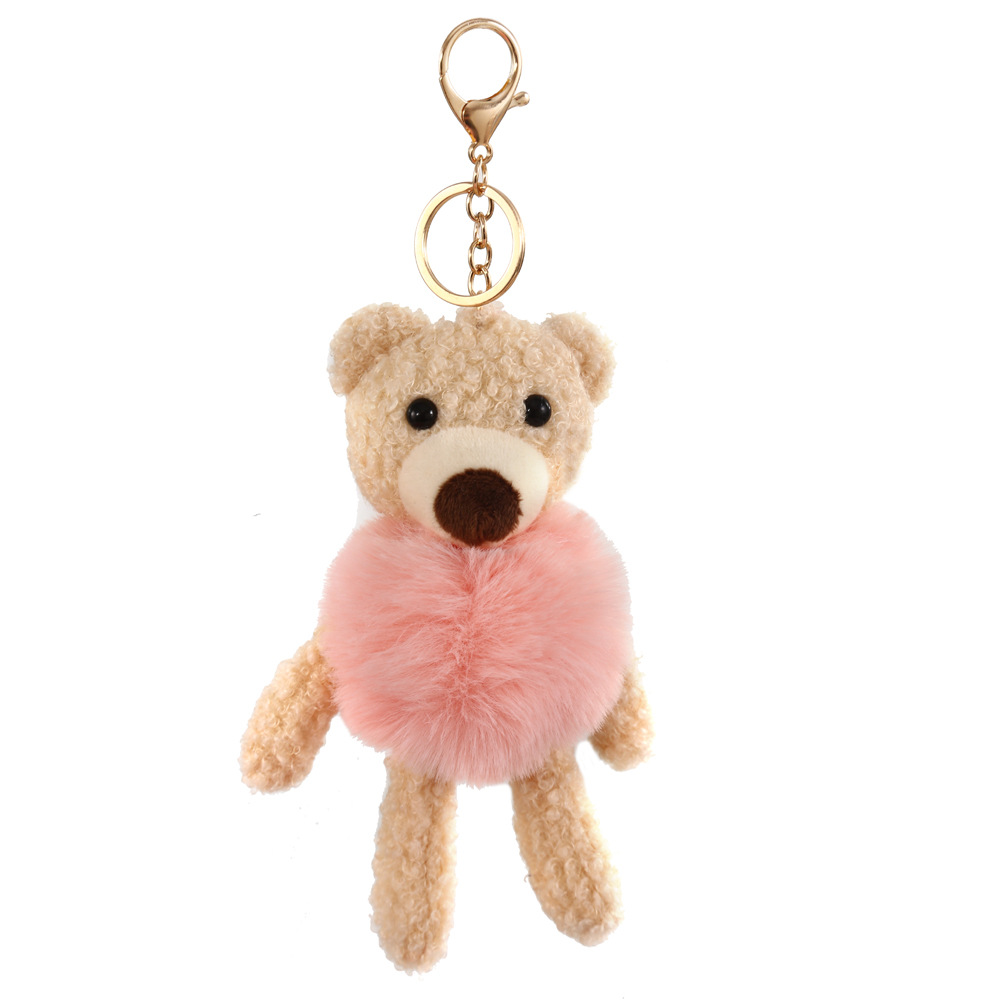 Cute 25CM Teddy Bear Plush Keychain - Faux Fur Pompom Bunny