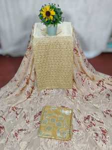 Tela Fransawi Dirac con Cuentas de la Mejor Calidad, Diseño Floral Jacquard, Base Verde Oliva Vibrante, Algodón-Poliéster, Vestido para Niñas - Product Image 4