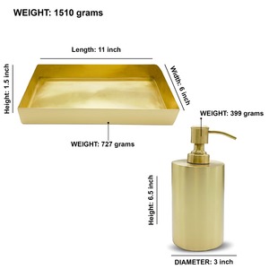 Home Decor Brass Luxury Bathroom Set With 2 Liquid Soap Dispenser and 1 Display Tray Bathroom Accessories With Brass Material - Product Image 3