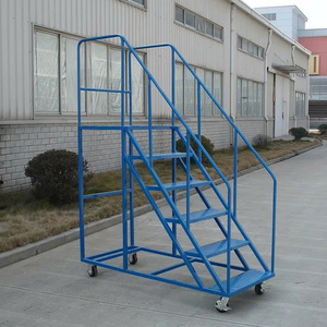 Industrial 3 <b>Step</b> Mobile Ladder with Wheels Safety Handrails Steel Construction Vietnam Manufacturer ISO Sedex OEM Service - Product Image 5