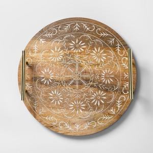 Assiette en bois de mangue en céramique émaillée de forme ronde pour une utilisation polyvalente, ustensiles de cuisine, vaisselle, décoration de la maison - Product Image 3
