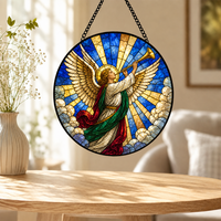 Attrape-soleil décoratif religieux en verre, ange agenouillé en prière, vitrail artistique pour ornement mural de chapelle