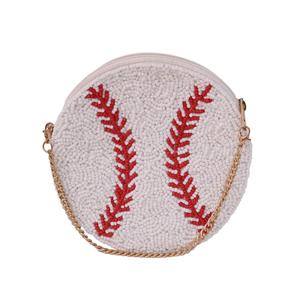 Élégant mini-organisateur de stockage de pièces de monnaie forme de baseball perlée colorée unique doux blanc rouge broderie petit porte-monnaie accessoire - Product Image 1