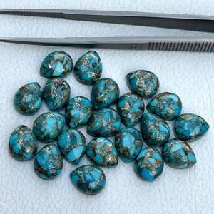 Prix bas du fabricant direct 100% cabochons de poire turquoise en cuivre bleu naturel 8x12mm cristal de qualité fine calibré - Product Image 2