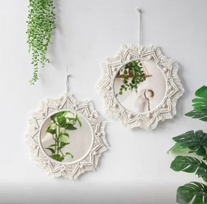 Giá thấp tường trang trí mục mây treo tường gương thanh lịch rơm tre gương bán buôn bằng gỗ wicker treo gương - Product Image 3