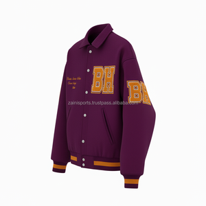 Chaquetas universitarias con bordado de logotipo personalizado para mujer, venta al por mayor, ropa de calle de béisbol, Mangas de cuero, prendas de vestir sólidas, chaqueta universitaria para mujer - Product Image 4