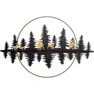 Decoración de pared con vista escénica de Color negro para sala de estar, decoración de pared de Metal dorado, arte de pared de hojas, arte moderno - Product Image 2